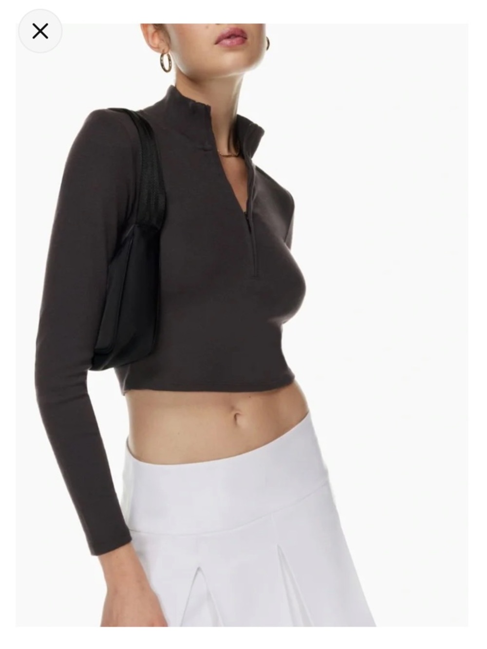Aritzia Black Cropped Half-Zip Mock Collar Top